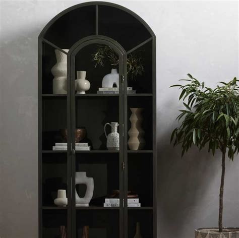 black steel glass cabinet doors|black arched cabinet with doors.